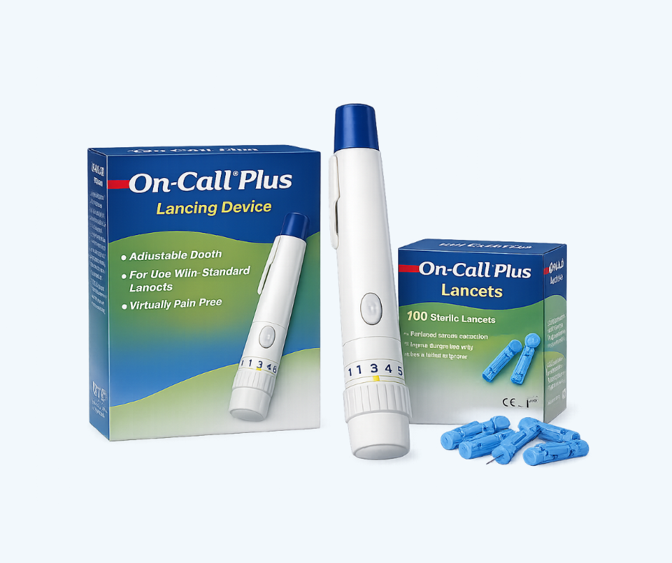 Lancetero On Call Plus + 100 Lancetas, este kit está pensado para quienes buscan una solución completa para seguir midiendo la glucosa sin interrupciones